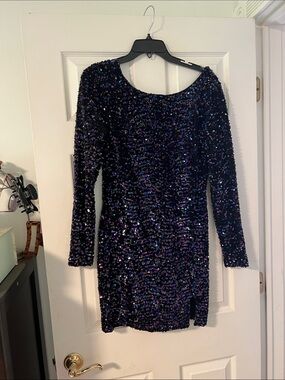 Crystal Doll Deep Navy Sequin Long Sleeve Bodycon Dress
